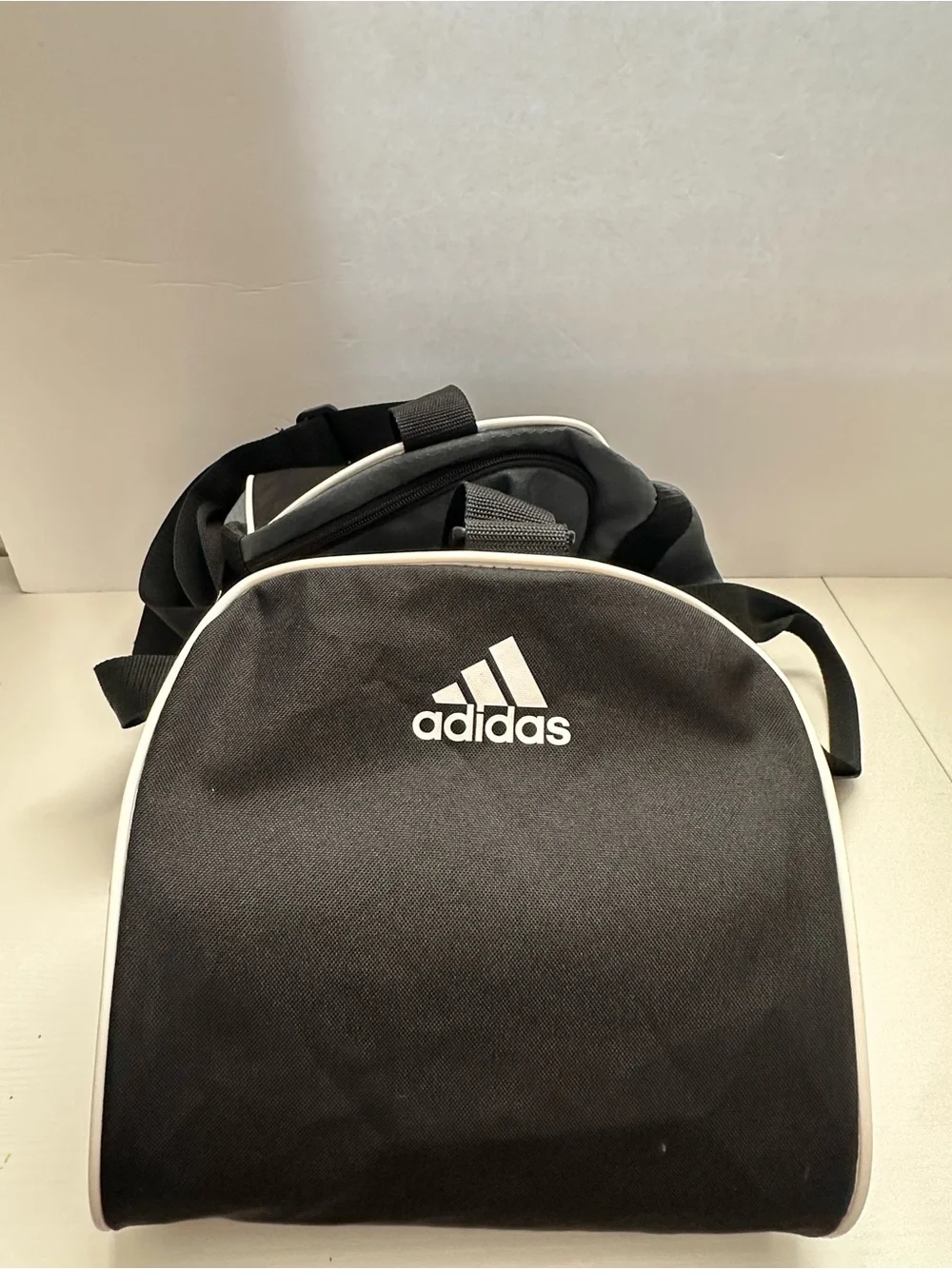 adidas Grey and Black Logo Duffel Bag with White Accents